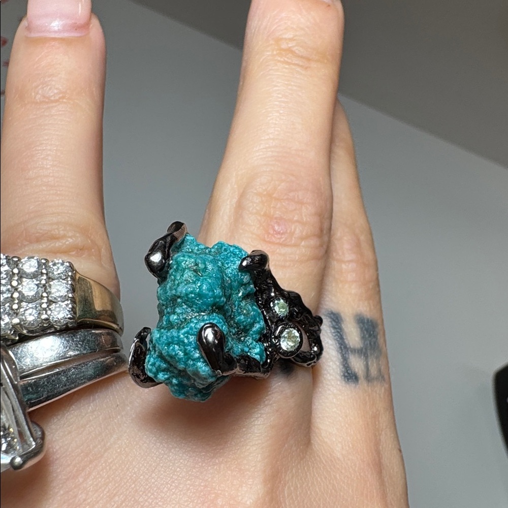 Turquoise black silver modern unique ring 925 - Picture 14 of 17